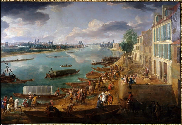 View of Paris, taken from the Quai de la Rapee in 1716 Detail of boats on the Seine