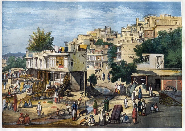 View of Peshawar, Pakistan, 1857. Engraving by William Carpenter