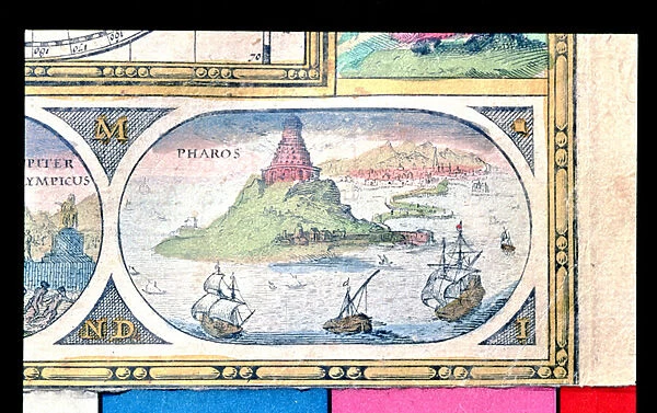 View of Pharos at the mouth of the Nile, famous for its lighthouse built between 300 and 280 BC, from Le Theatre du Monde or Nouvel Atlas, 1645 (engraving)