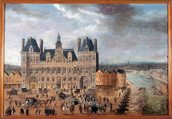 View of Place de Greve and the City Hall in Paris during a public party around 1640