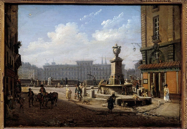 View of Place de l Ecole in Paris Painting by Jacques Francois Joseph Swebach Dit