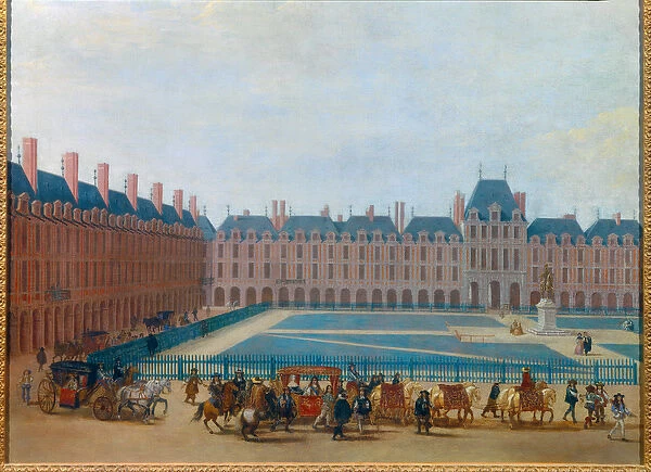 View of the Place Royale around 1660, passage of the carriage of King Louis XIV The