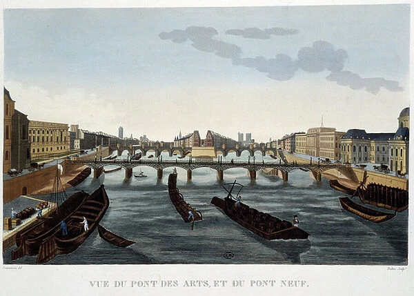 View of the Pont des Arts and the Pont Neuf - by Courvoisier, 1827