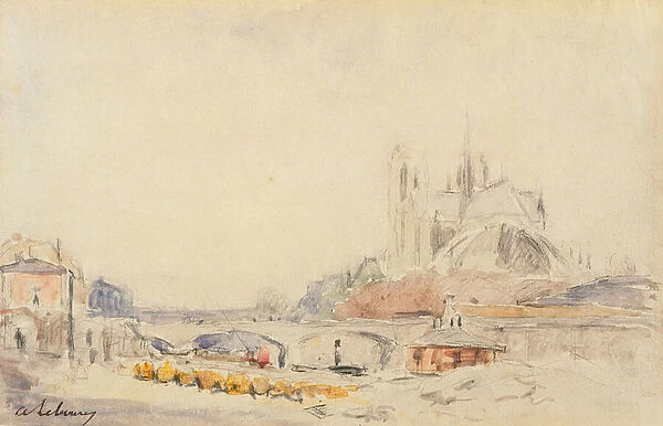 View of the Pont de la Tournelle and Notre-Dame de Paris (w  /  c on paper)