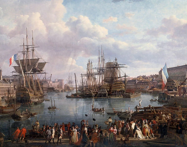 View of the port of Brest in the 18th century Detail. Painting by Jean-Francois Hue