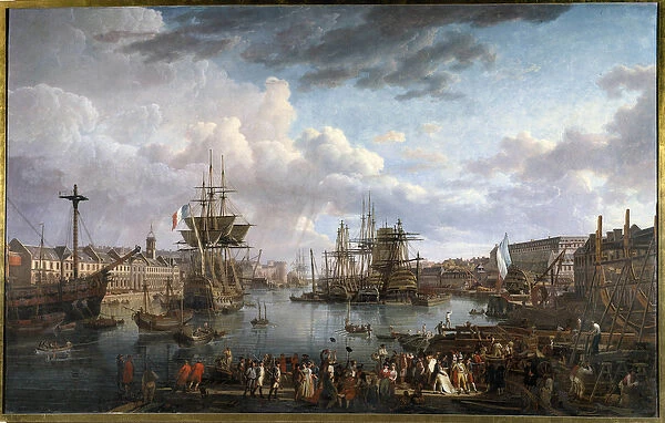 View of the port of Brest in the 18th century Painting by Jean-Francois Hue (1751-1823