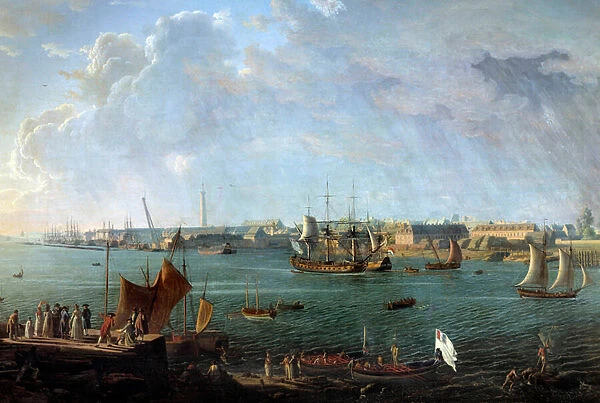 View of the port of Lorient in the 18th century Detail of a painting by Jean Francois Hue