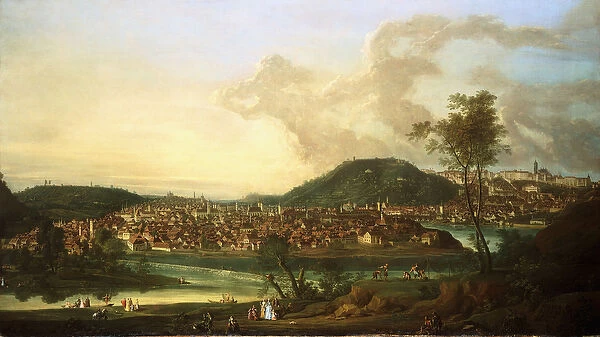 View of Prague from the East, (oil on canvas)
