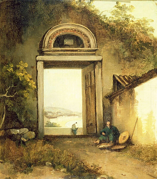 View of Praya Grande, Macao, from a Doorway on Penha Hill, 1834 (oil on canvas)