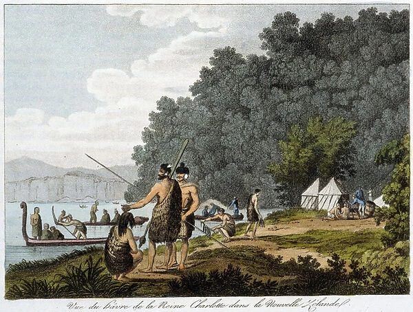 View of Queen Charlottes Harbour in New Zealand - in 'Le Monde en Prampes'