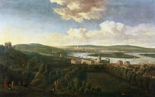 View of Queens House and Royal Hospital, Greenwich (oil on panel)