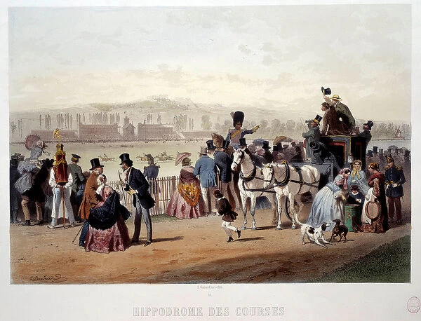 View of the racecourse at the Bois de Boulogne Lithograph by Eugene Guerard (1821-1866