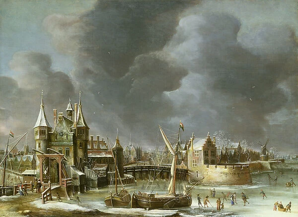 A View of the Regulierspoort, Amsterdam, in winter
