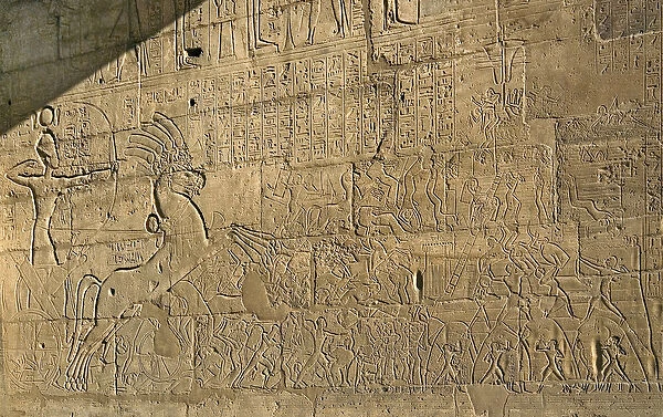 View of the reliefs celebrating the feats of Ramses II during the Battle of Qadesh in
