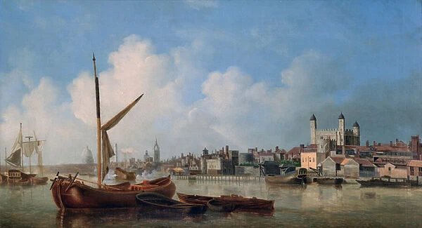 View of the River Thames, near the Tower of London (oil on canvas)