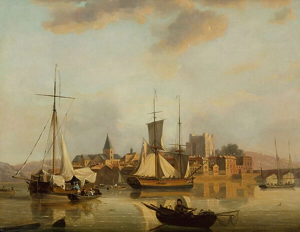 A View of Rochester with Shipping (oil on panel)