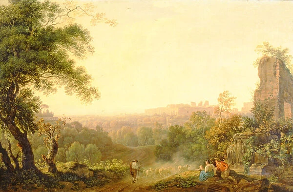 A view of Rome with peasants and ruins