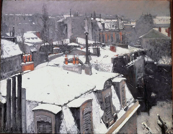 View of rooftops (Effect of snow) - oil on canvas, 1878