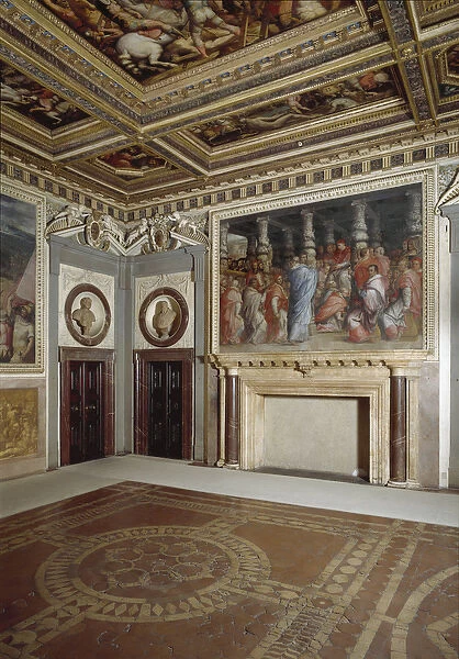 View of the room of pope Leo X with a painting representing himself during cardinals