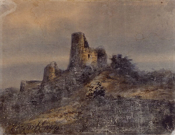 View of the ruins of the castle of Arques la Bataille (Arques-la-Bataille) Drawing by Victor Hugo (1802-1885) 19th century Dim 17, 4x22 cm Marseille, Chateau Borely, Museum of Decorative Arts, Faience and Fashion