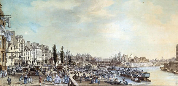 View of Saint Pauls port and the office of water boats in 1782 Pastel painting by