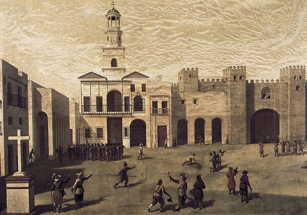 View of San Juan de Dios Square (Saint John of God) and the town hall of Cadiz, in 1596