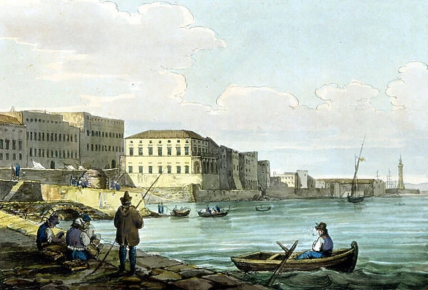 View of Santa Lucia, Naples. Watercolour around 1850