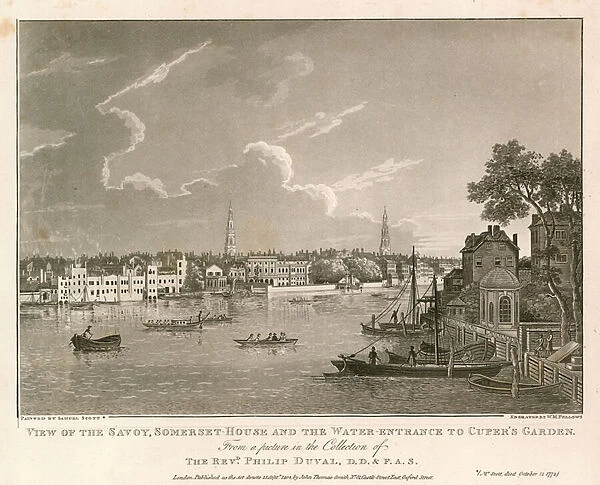View of the Savoy, Somerset House, and the Water Entrance to Cupers Garden. (engraving)