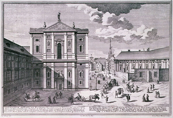 View of the Schottenkirche (Scottish church) engraved by George-Daniel Heumann (1692-1759) (engraving)