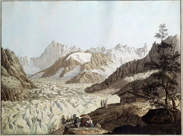 View of the sea of ice of Mount Avert near Chamonix in the Alps Illustration by Karl