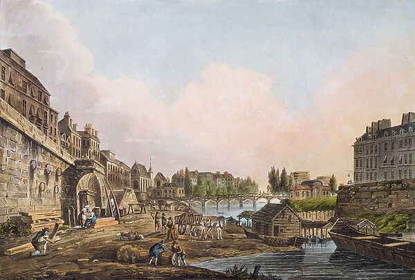 View of the Seine from beneath an Arch of Pont Notre-Dame, 1805 (coloured aquatint)