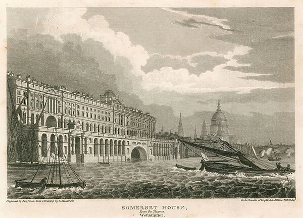 View of Somerset House, The Strand, London, from the Thames, Westminster (engraving)