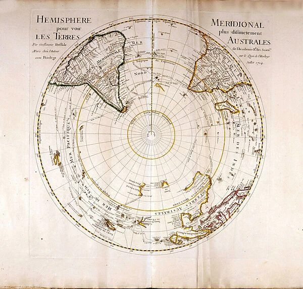 View of the South (Antarctic) pole Atlas by Guillaume Delisle (1675-1726), geographer