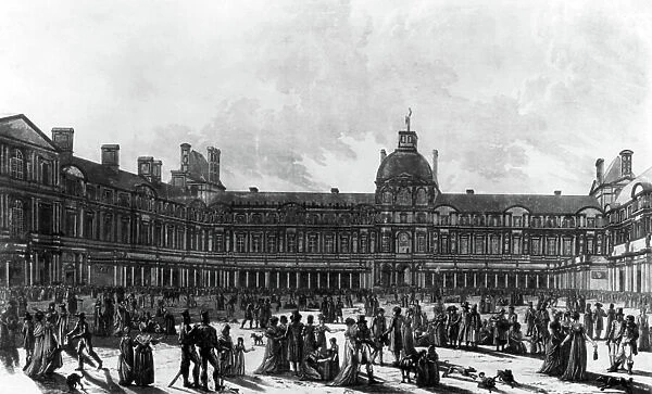 View of the square courtyard of the Louvre palace in Paris, c. 1801, engraving