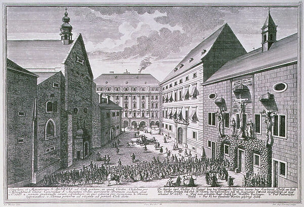 View of St. Agnes church, Vienna engraved by Johann-August Corvinus (1683-1738) (engraving)
