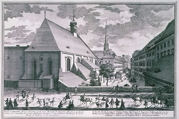 View of St. Jacobs Church, Vienna engraved by Georg-Daniel Heumann (1691-1759) (engraving)