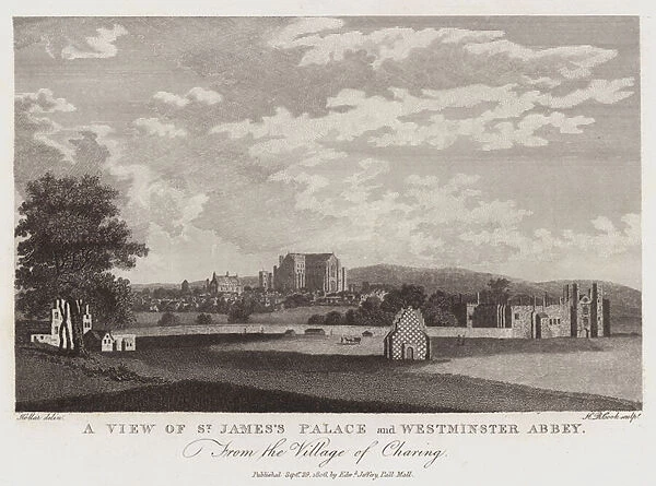 A View of St Jamess Palace and Westminster Abbey, from the Village of Charing (engraving)