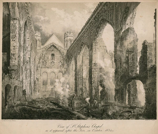 View of St Stephens Chapel as it appeared after the fire in October 1834 (engraving)