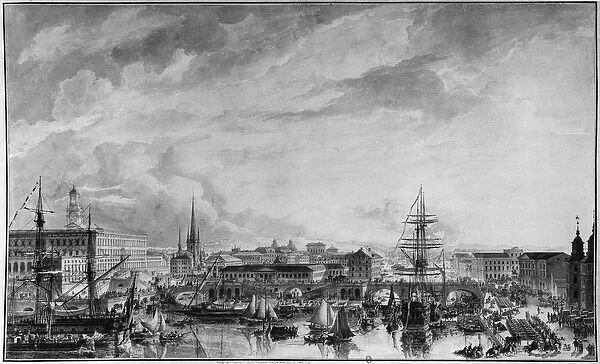 View of Stockholm, late 18th century (pen & wash on paper) (b  /  w photo)