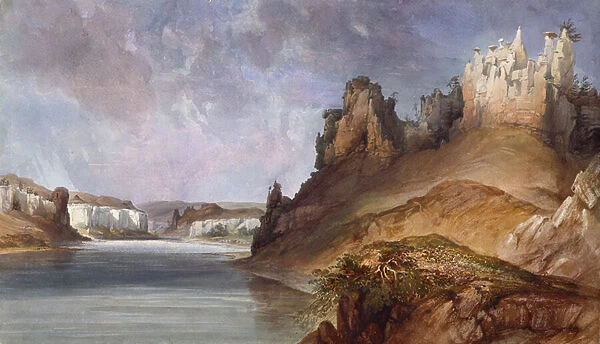 View of the Stone walls on the Upper Missouri, 1832-34 (w  /  c on paper)