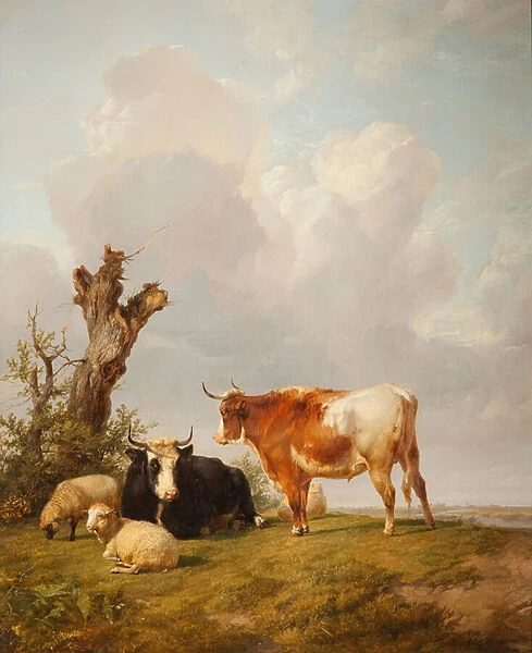 View in Stour Valley with Two Cows (oil on canvas)