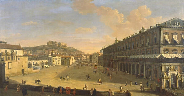 View of a street in Naples (oil on canvas)