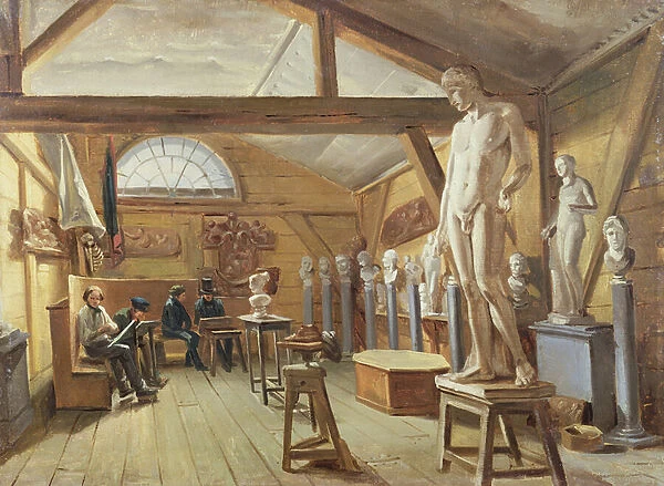 View of a studio in an art school, c. 1840 (oil on canvas)