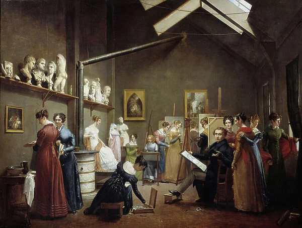 View of the studio of the painter Abel de Pujol, 19th century (oil on canvas)