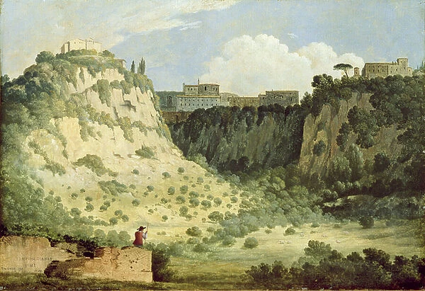 View of the Temple of Diana, Nemi, with a Shepherd in the Foreground, 1785 (oil on paper)