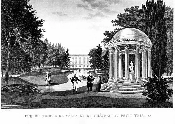 View of the temple of Venus and the castle of the Peer Trianon in Versailles - drawing by