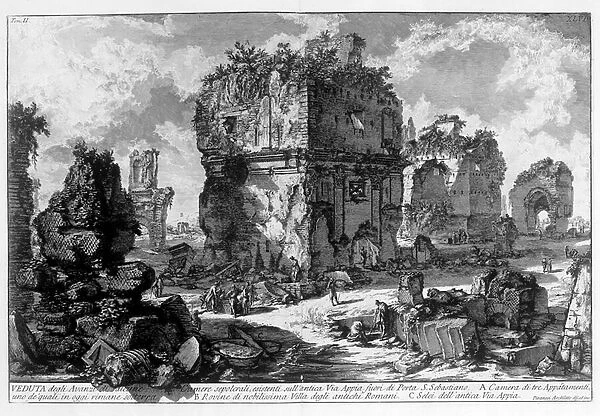 View of a tomb on Via Appia in Rome. Drawing by Giovanni Piranesi (known as Piranese