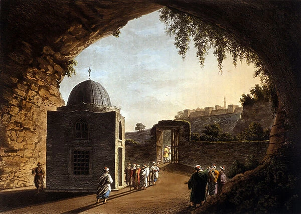 View of the tomb of the prophete Jeremiah in Jerusalem. 19th century lithograph