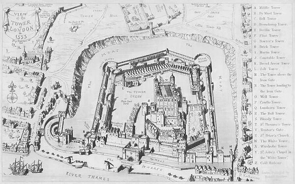 View of the Tower of London in 1553 (engraving)
