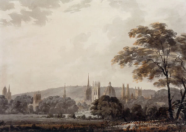View of the Towers and Spires of Oxford, Oxfordshire (pencil and watercolour)